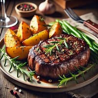Стейк из говядины с запеченным картофелем для фуршета в Алматы, кейтеринг